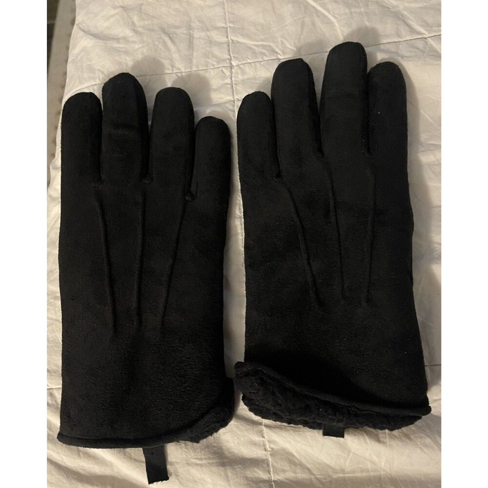 L.L. Bean Town & Field Suede Feel Black Winter Gloves faux Fleece Lining Sz Med